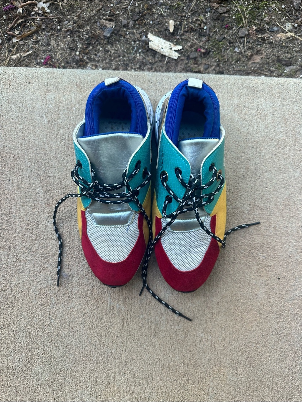 Womens  Multi-Color Athletic Sneakers - Red, Teal, Yellow, Blue